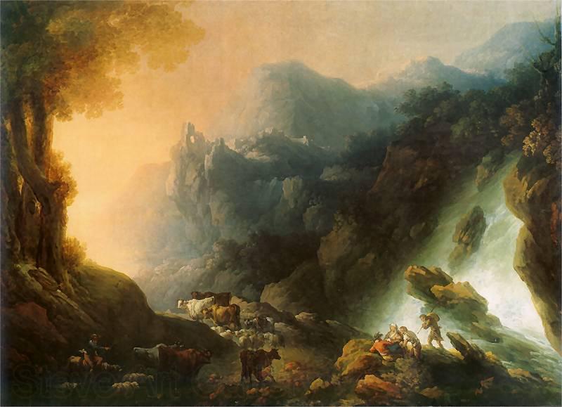 Franciszek Ksawery Lampi The mountain scenery from waterfall Norge oil painting art